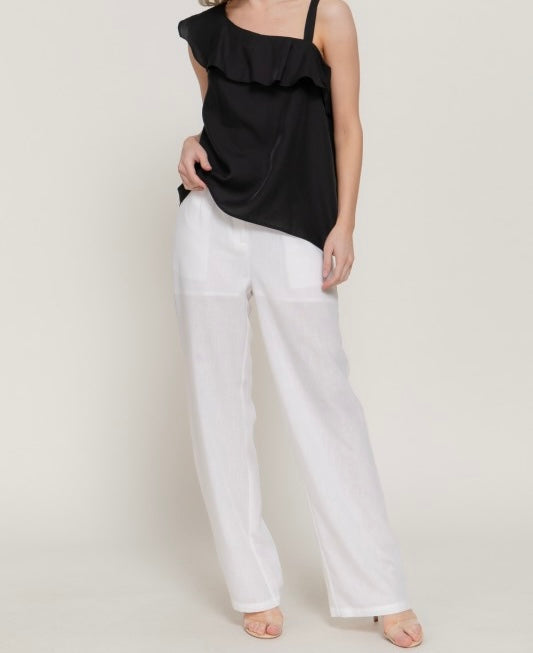 Black Asymmetrical Woven Top