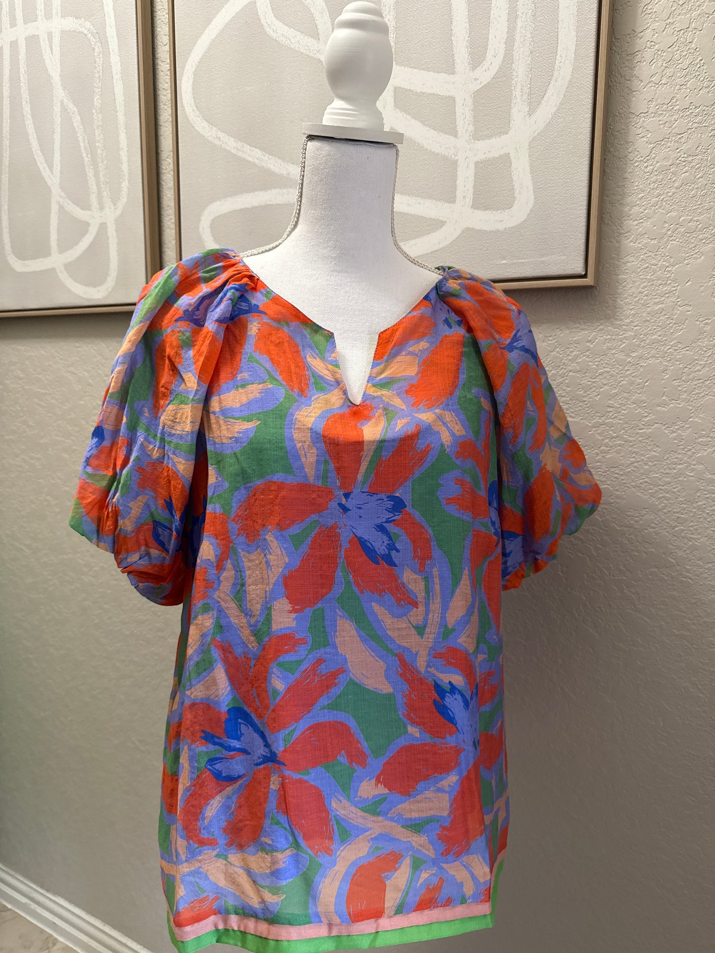 Umgee Lavender Print Puff Sleeve Blouse