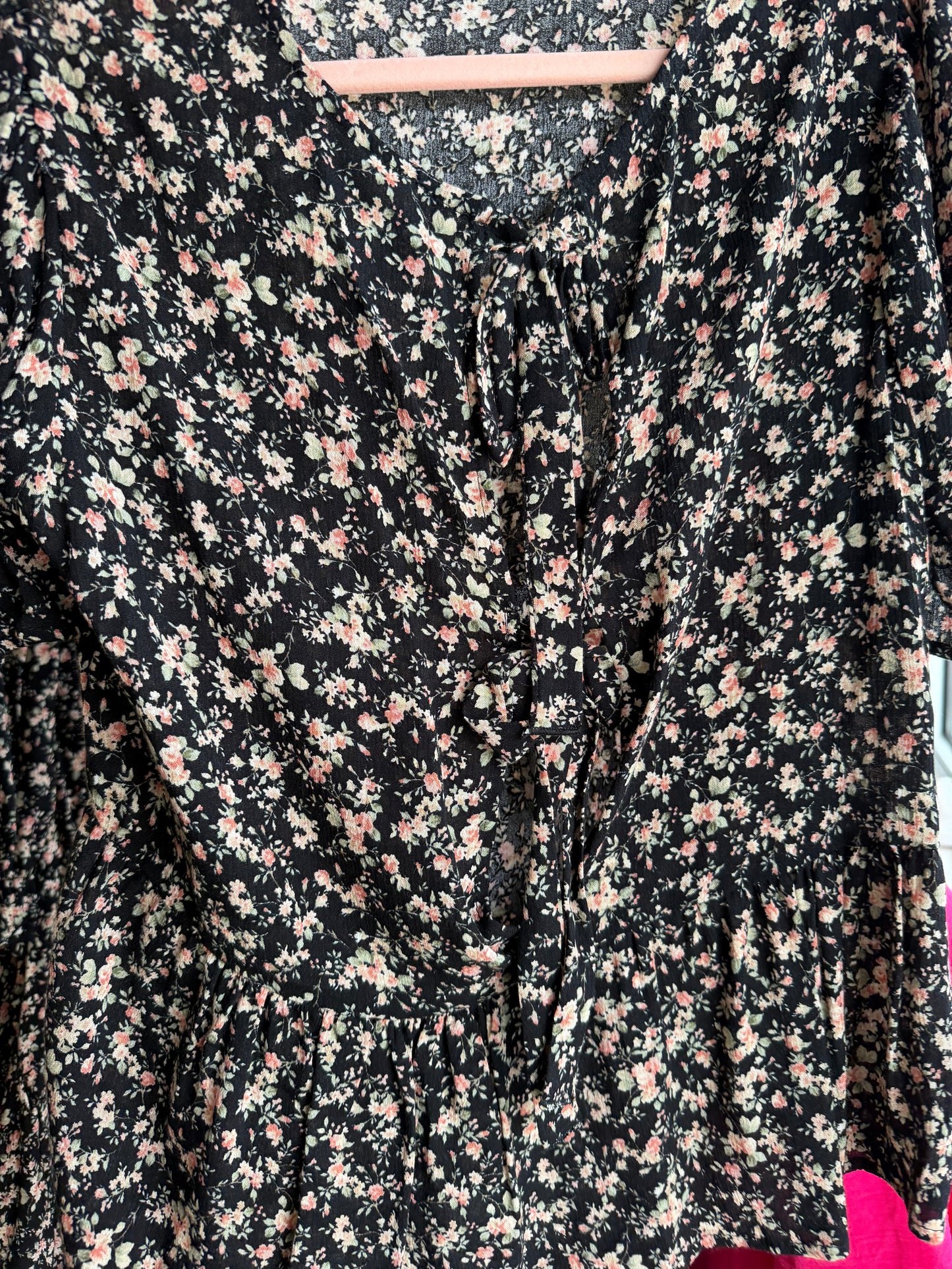 Black Floral 3 Tie Top