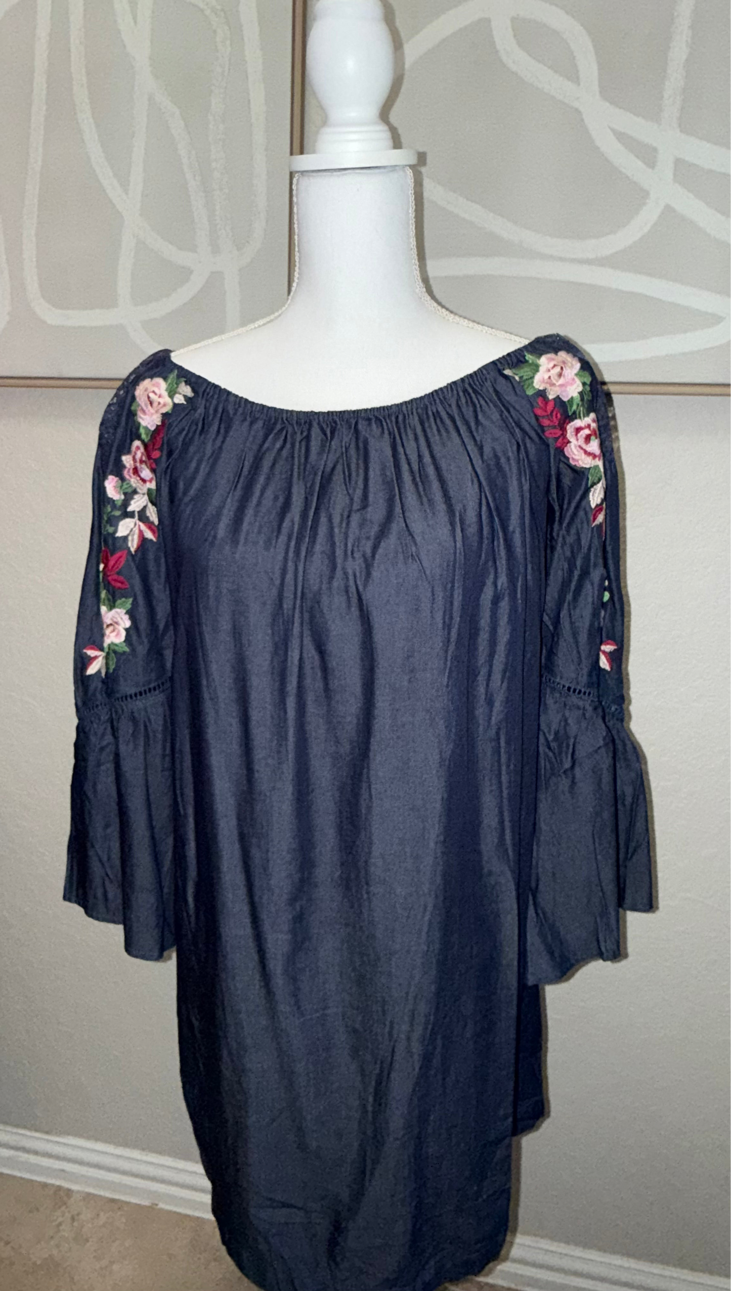 Denim Floral Sleeve Blouse