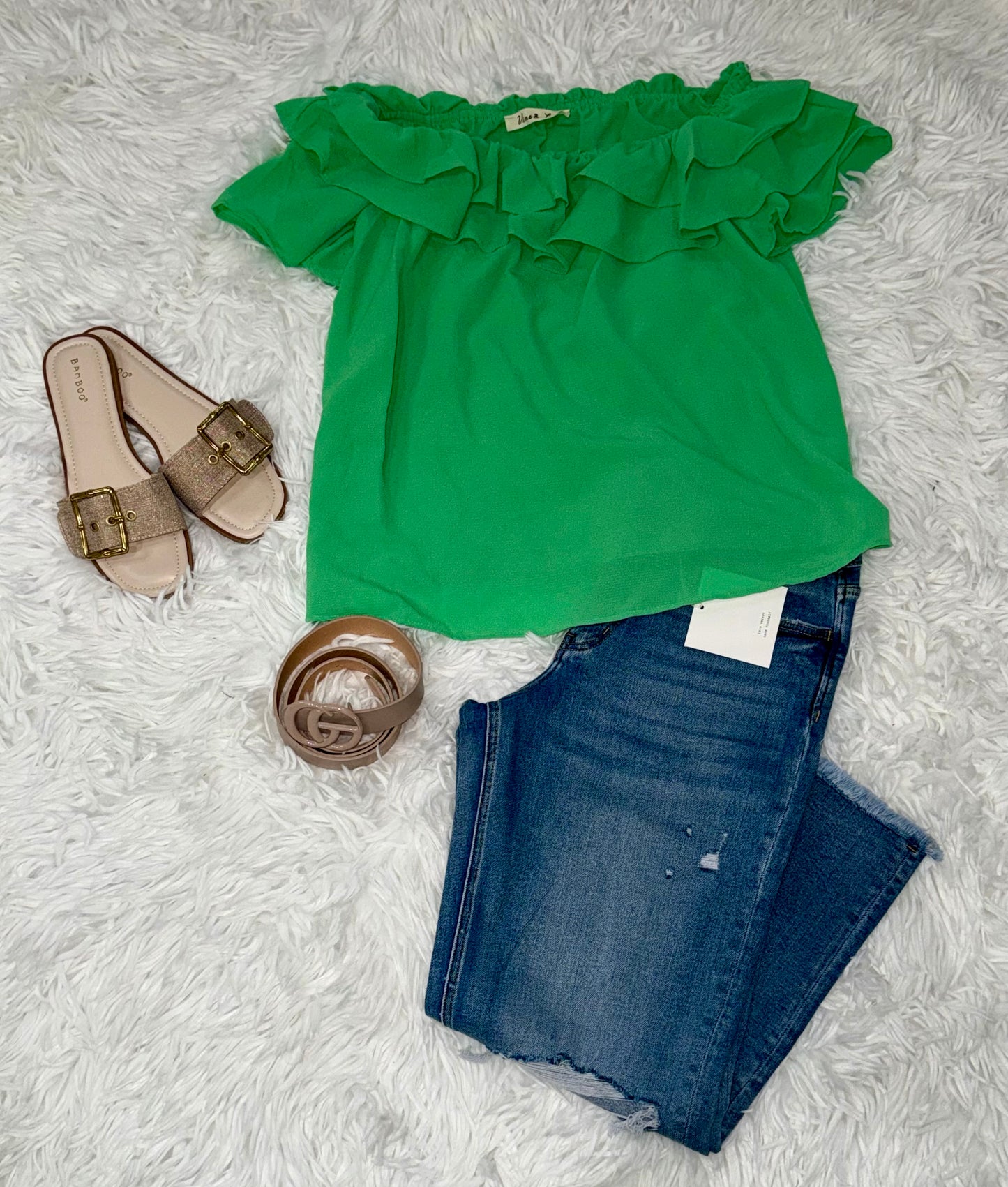 Green ruffle blouse