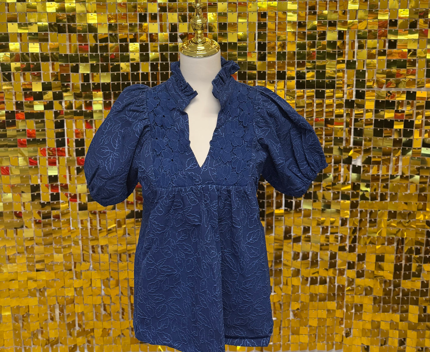 Navy Blue Floral Leaf Top