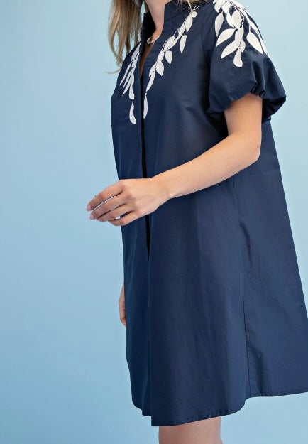 Navy dress with embroidery