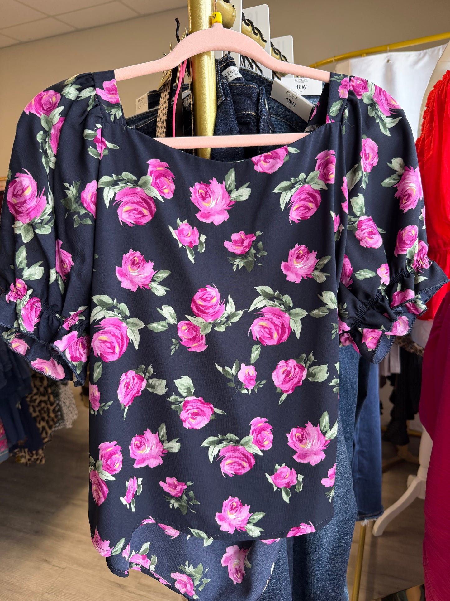 Navy Pink Rose Top