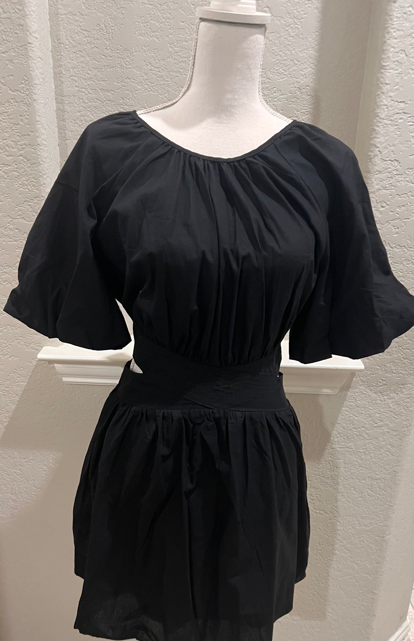 Black open back tie dress