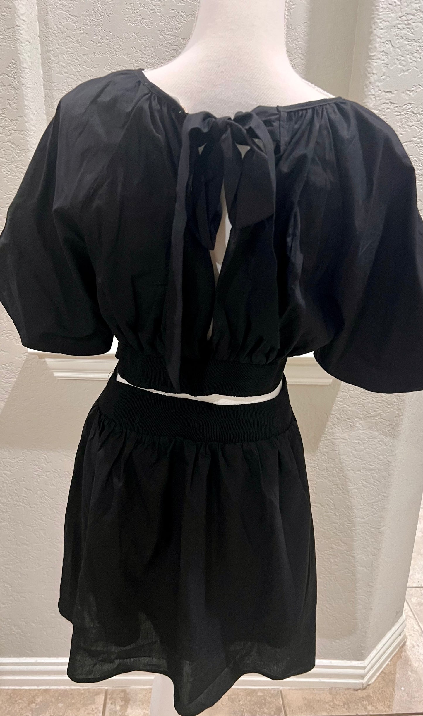 Black open back tie dress