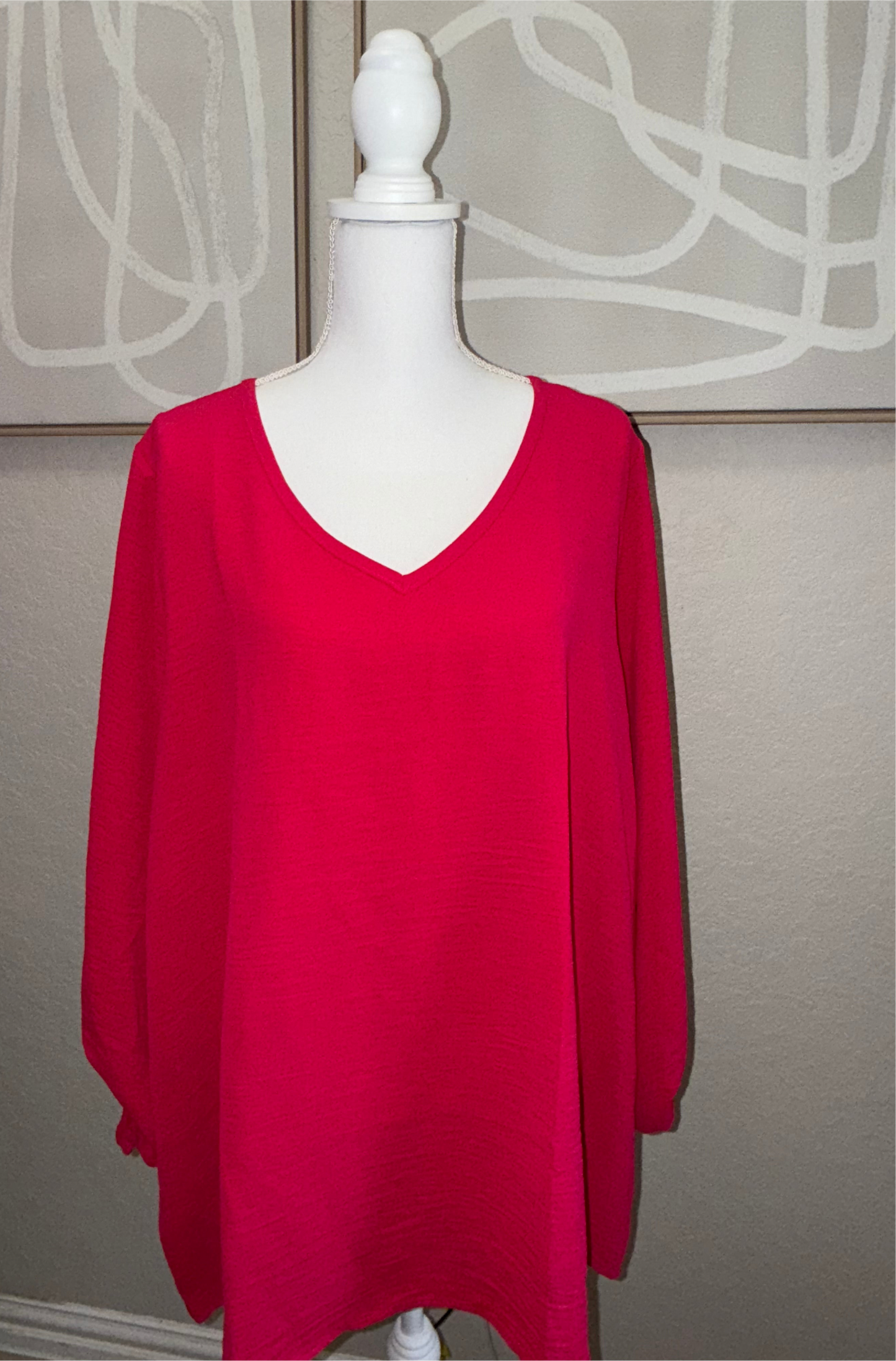 V Neck Hot Pink Curvy Blouse