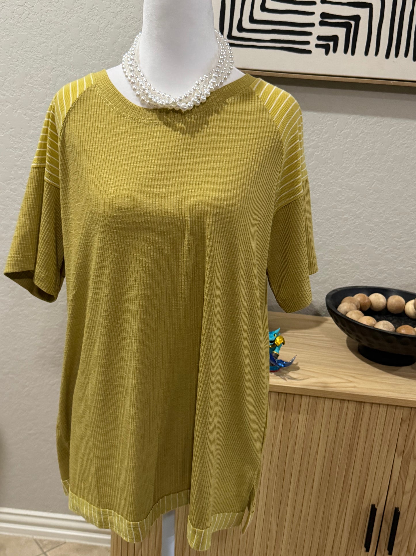 Dark yellow shirt with stripe details