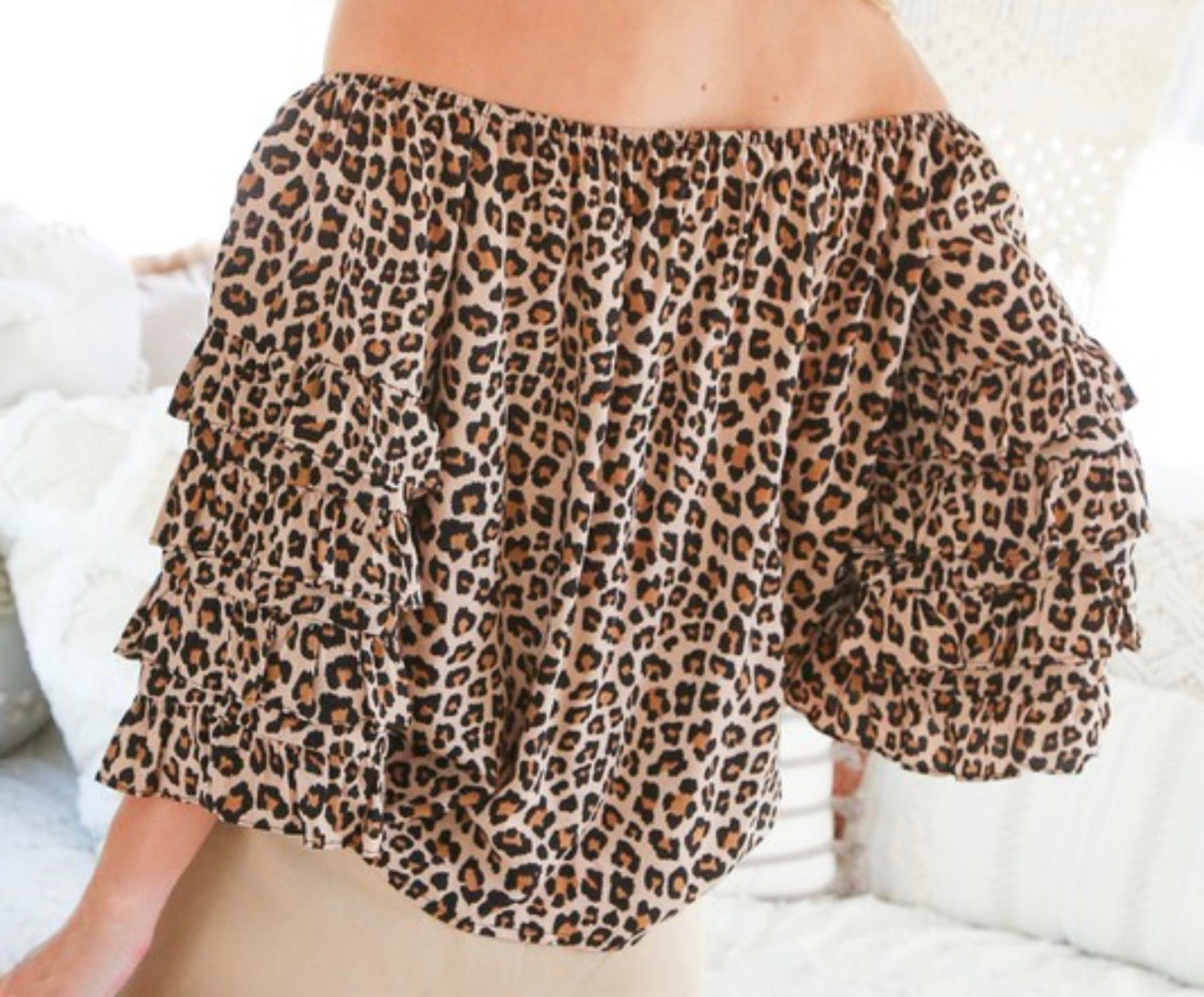 Leopard print ruffled sleeve blouse