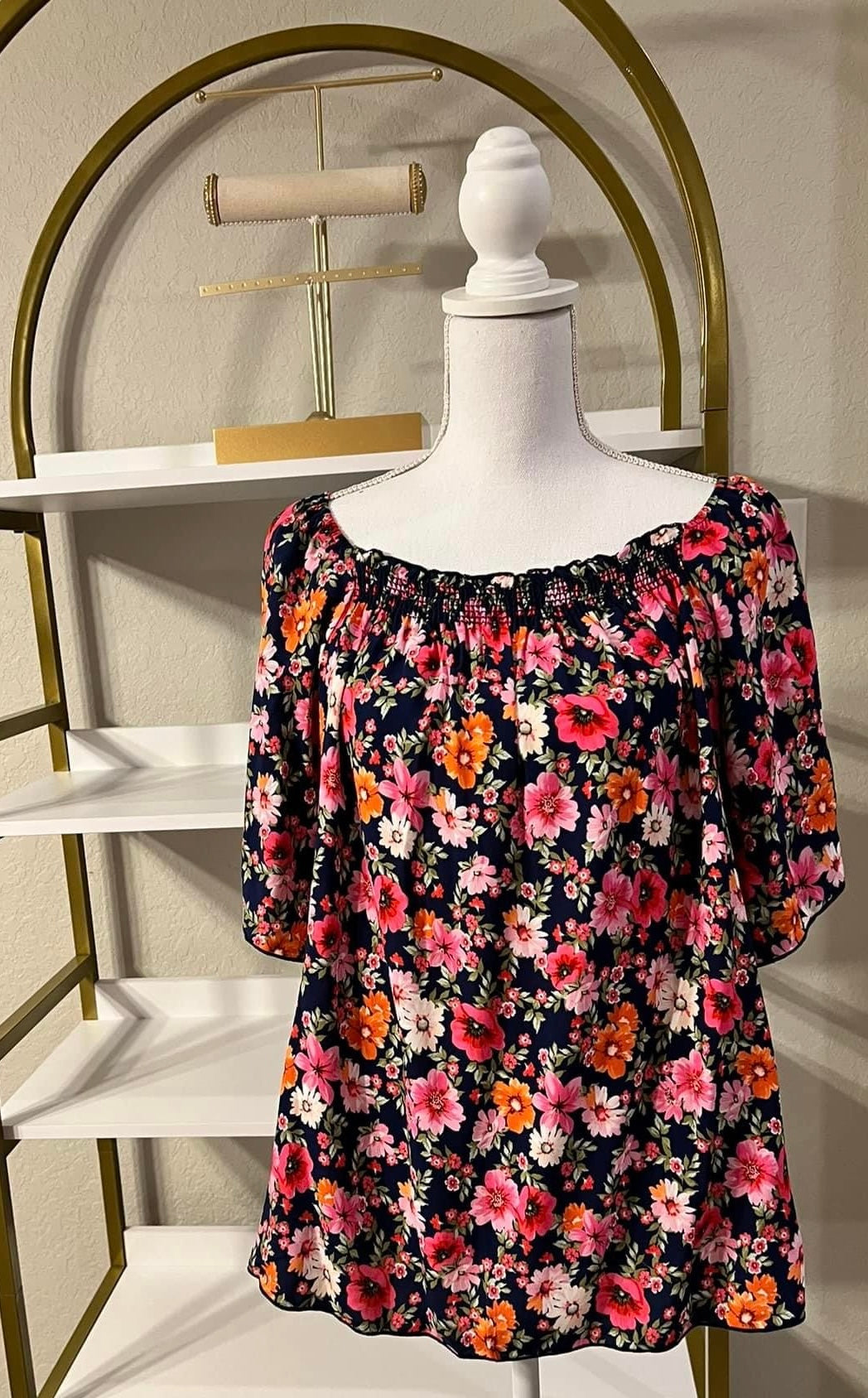 Black floral blouse