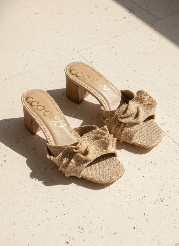 Caramel Ruffle Linen shoes