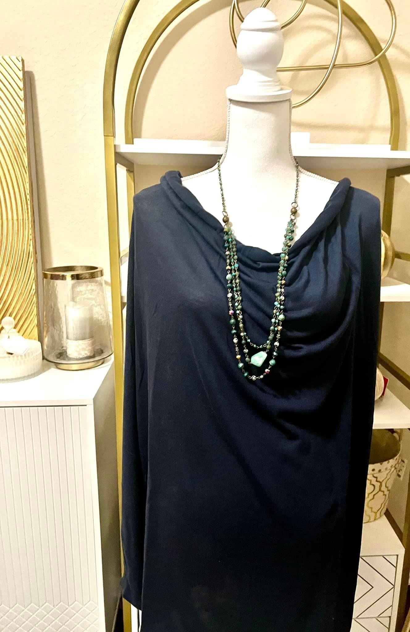 Navy cowl neck blouse