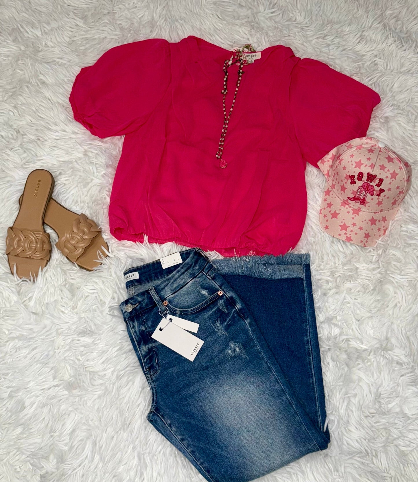 Pink Umgee Elastic Waist Blouse