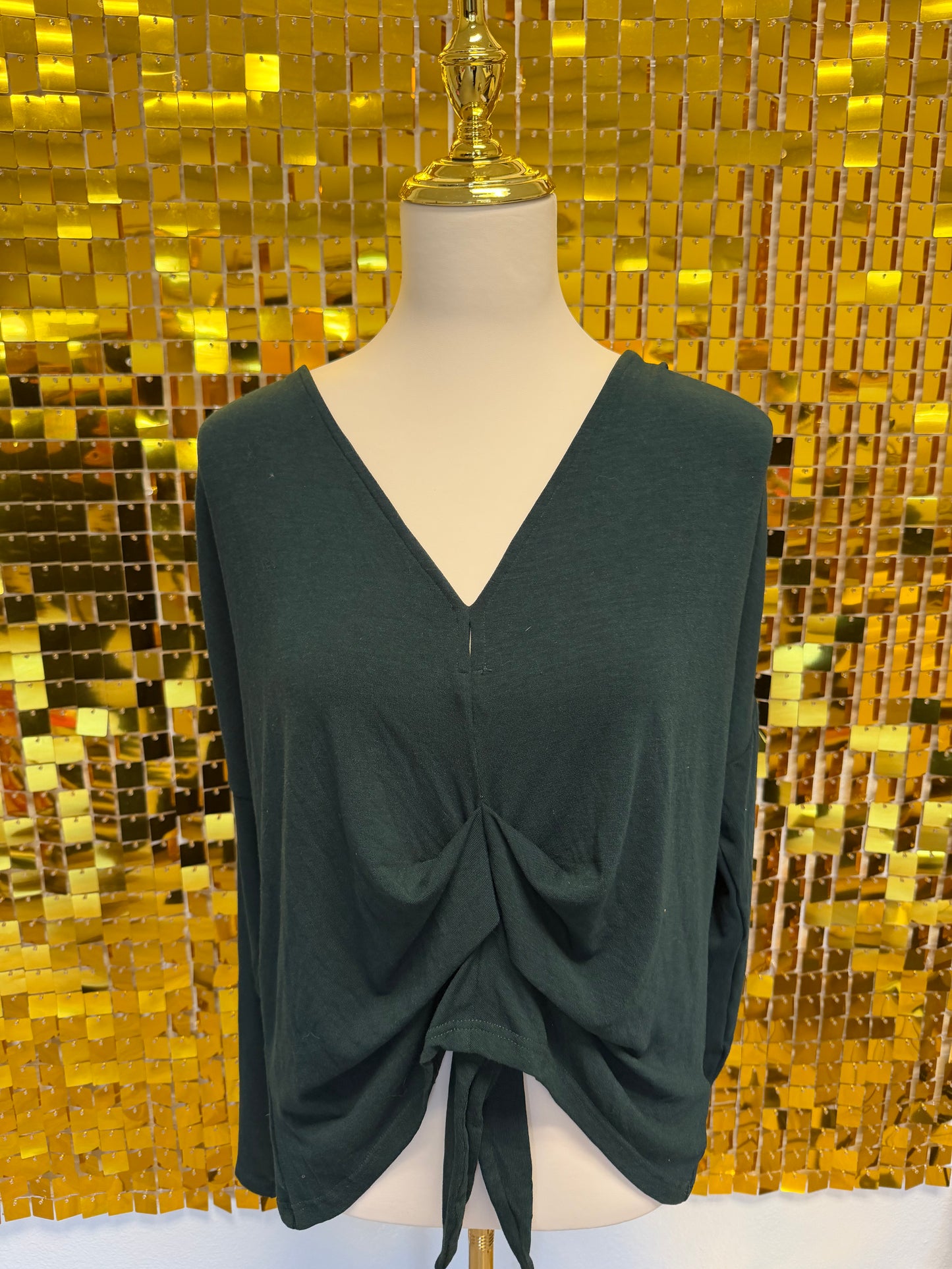 Forest Green Gathered Tie Front Blouse
