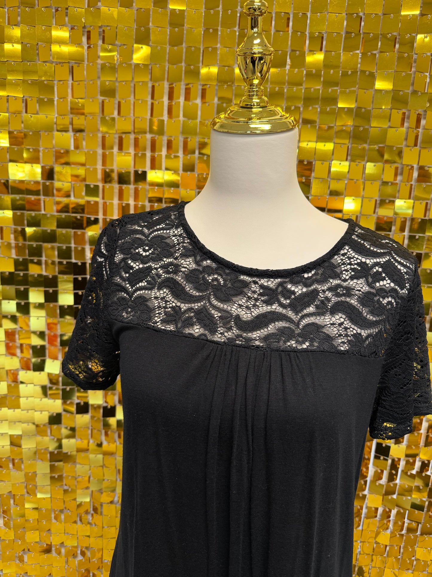 Black partial lace top