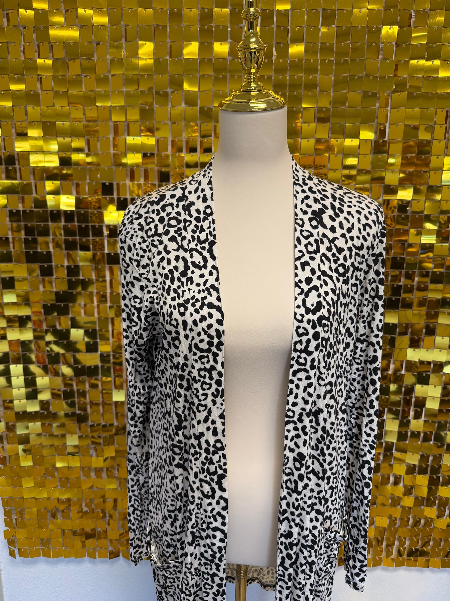 Long white black leopard print cardigan