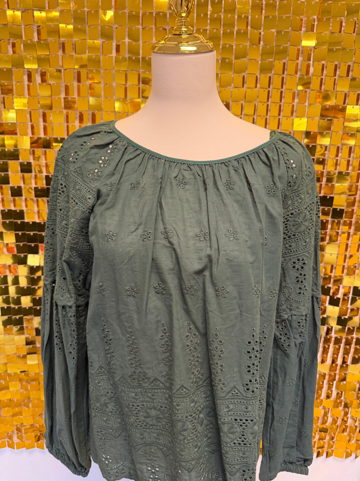 Green eyelet blouse