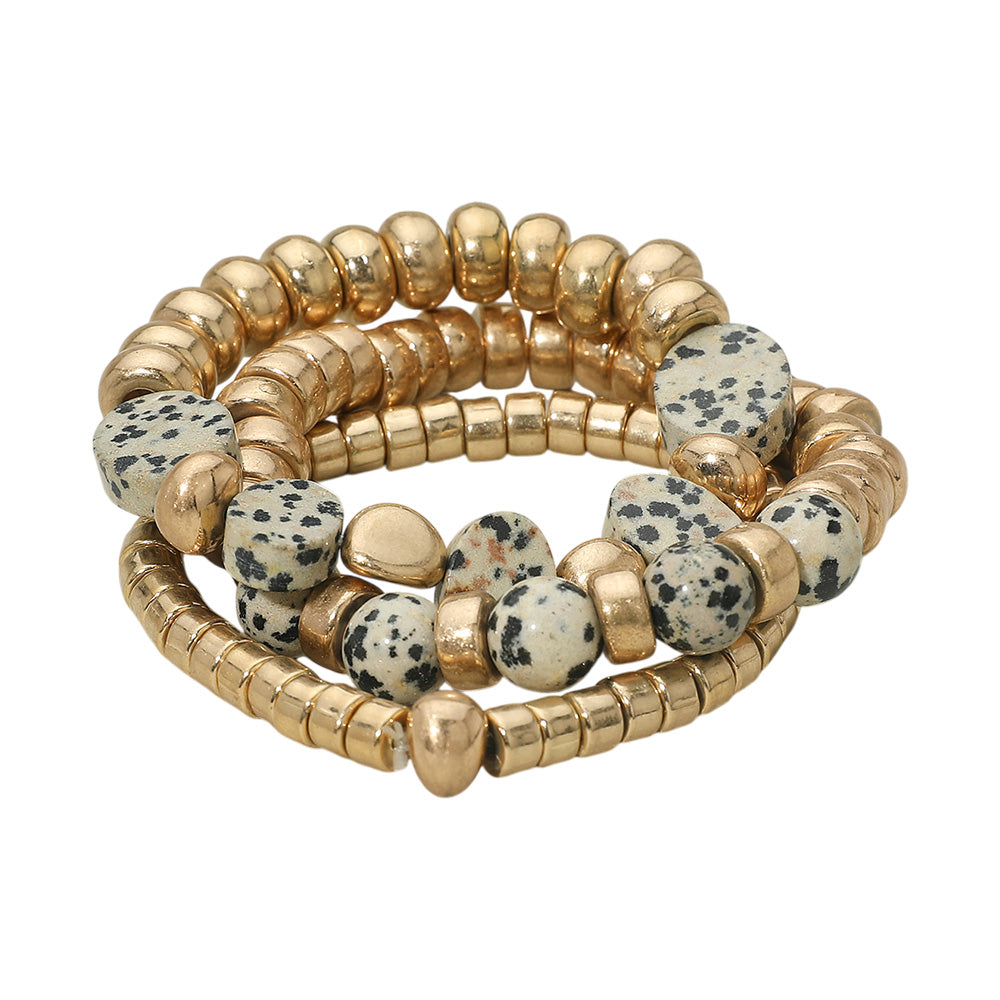 Natural stone and faux beaded gold stretch bracelets