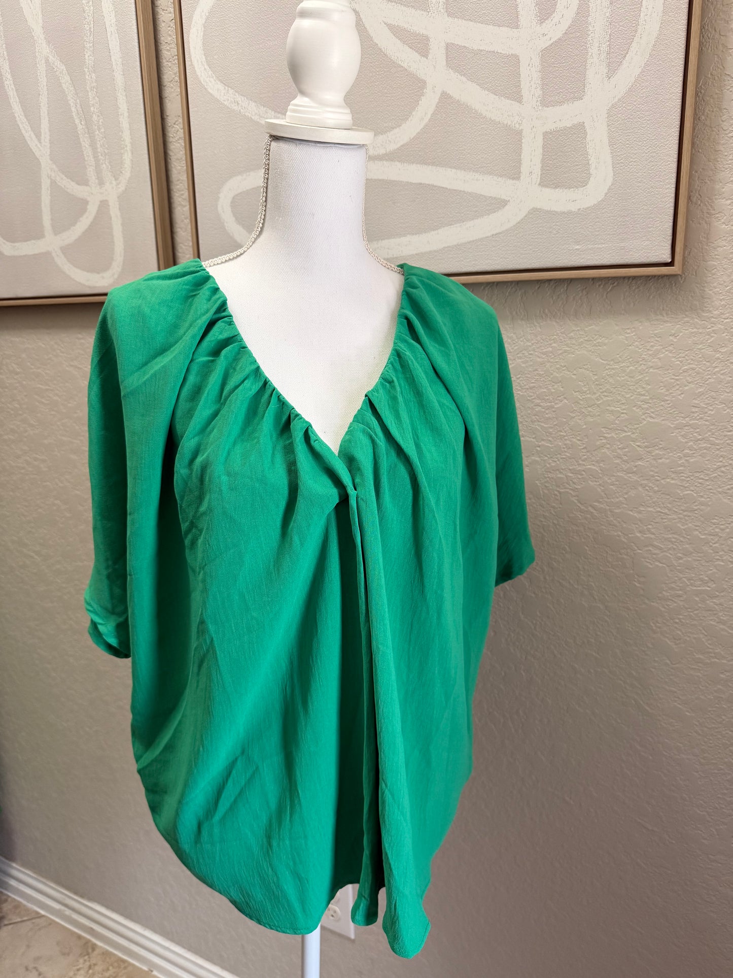 V-Neck Dolman Green Blouse