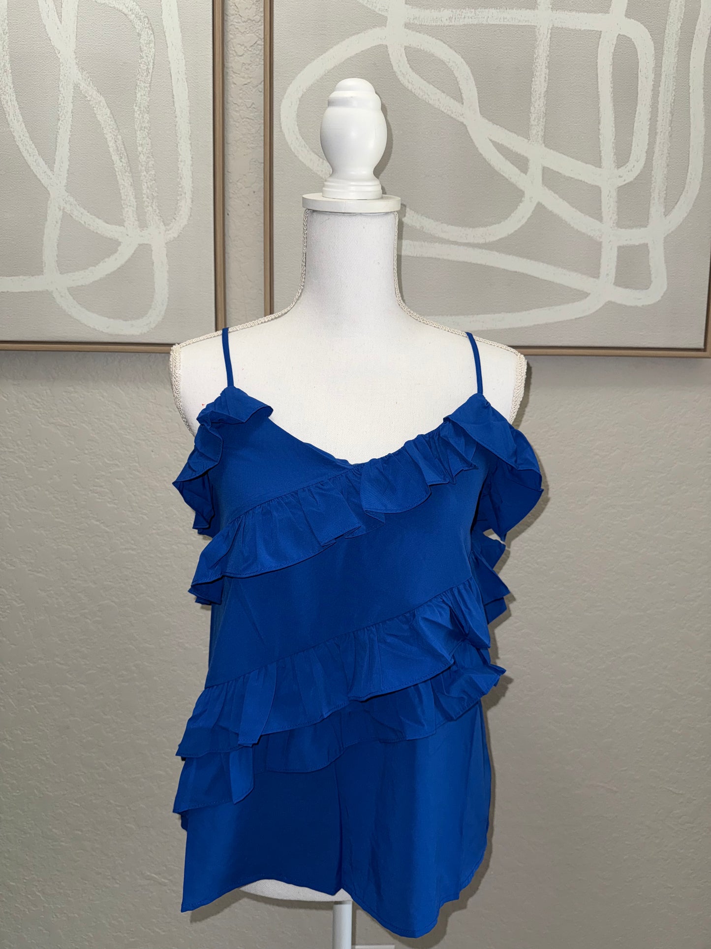Adjustable Strap Royal Blue Ruffle Tank