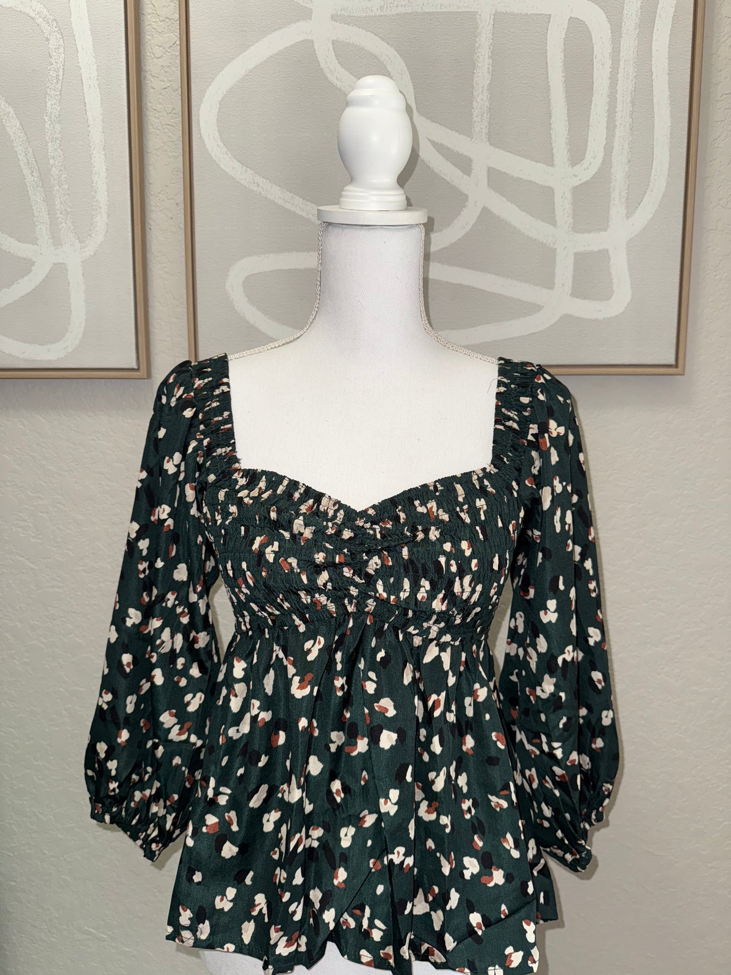 Forrest Green Leopard Print Peplum Blouse