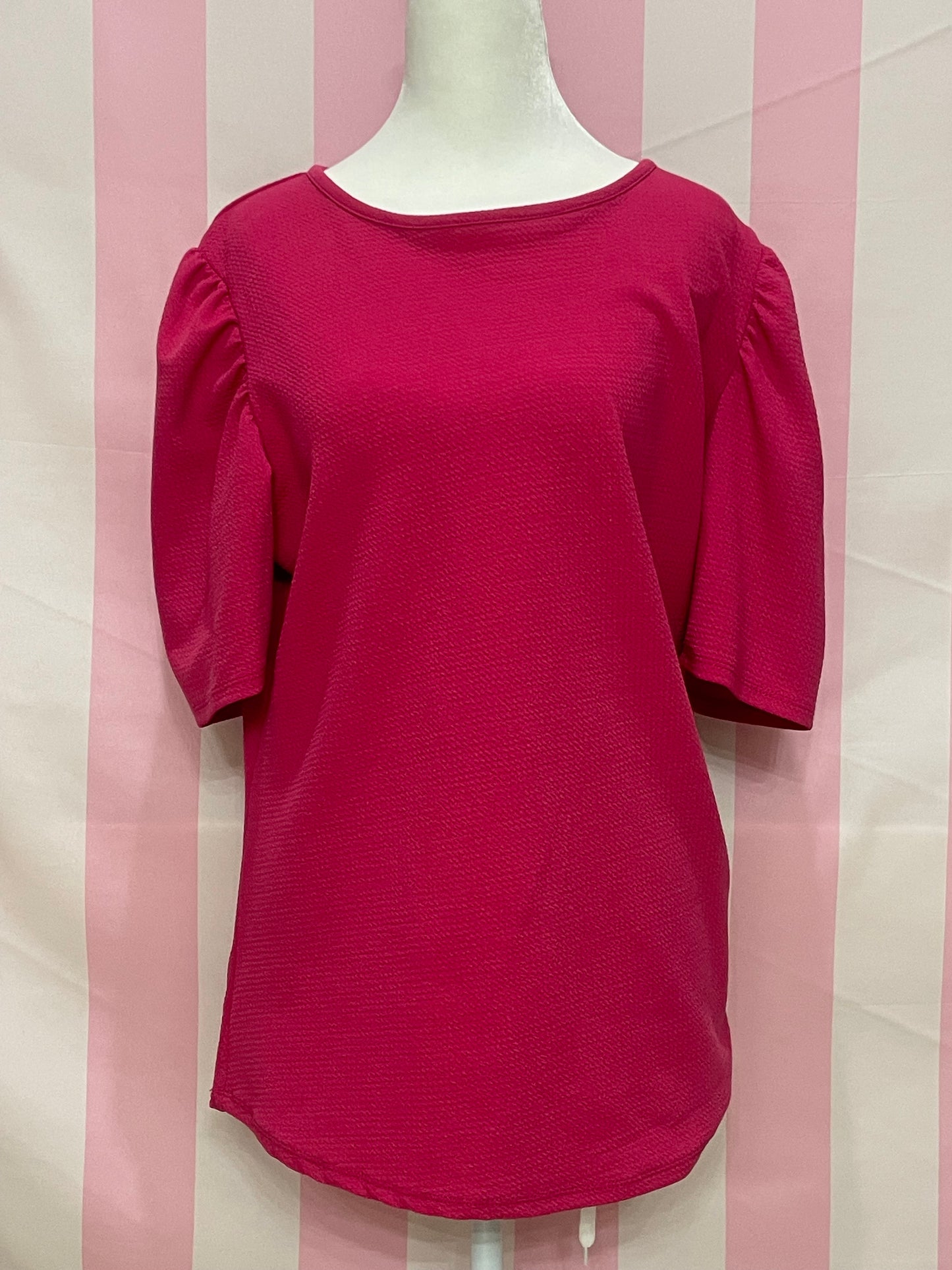 Hot magenta/pink gathered sleeve blouse
