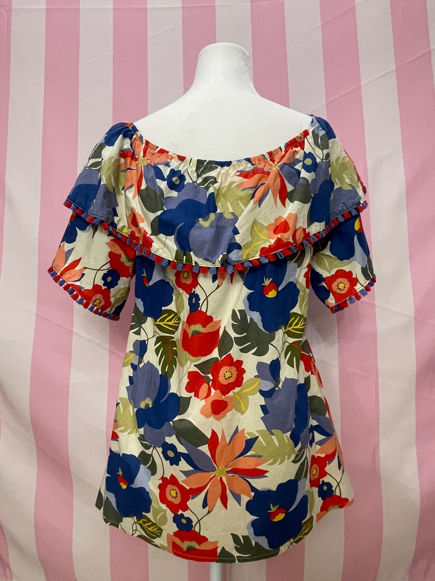Floral layered blouse with tassels