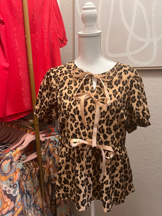 Leopard tie blouse