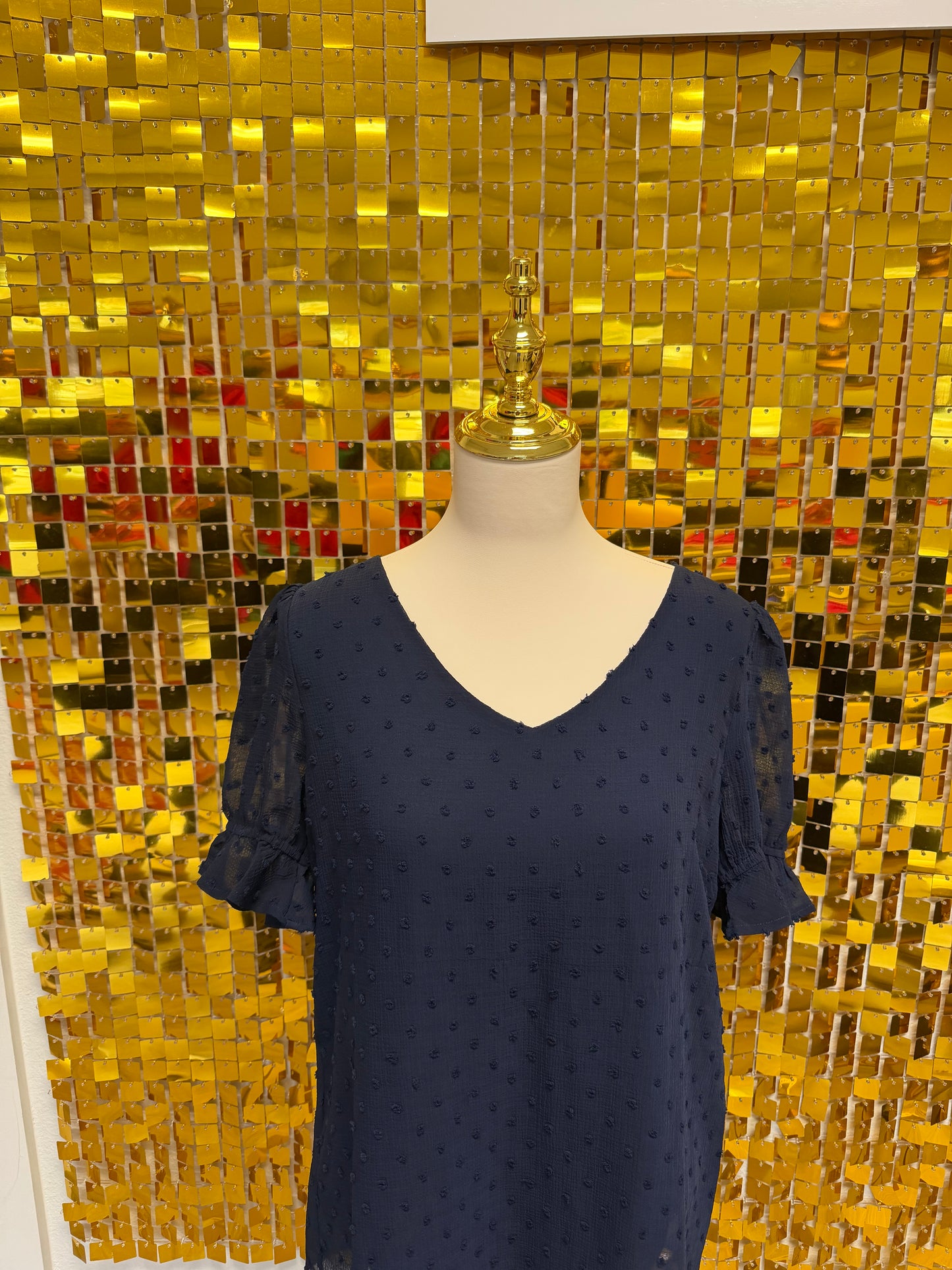 Navy Blue Swiss Dot Lined Blouse