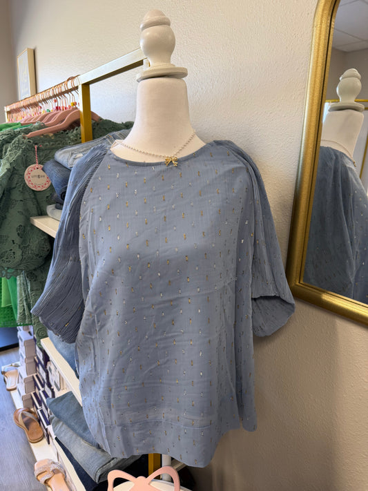 Light Blue Umgee Top with Gold and Silver