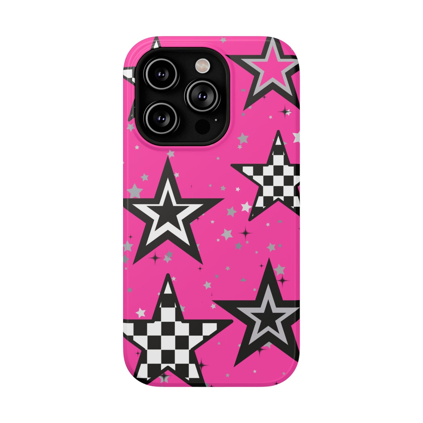Starry Pink Impact-Resistant Case, Bold Phone Cover, Trendy Tech Accessory, Star, Gifts for Occasions, Phone Case, Iphone