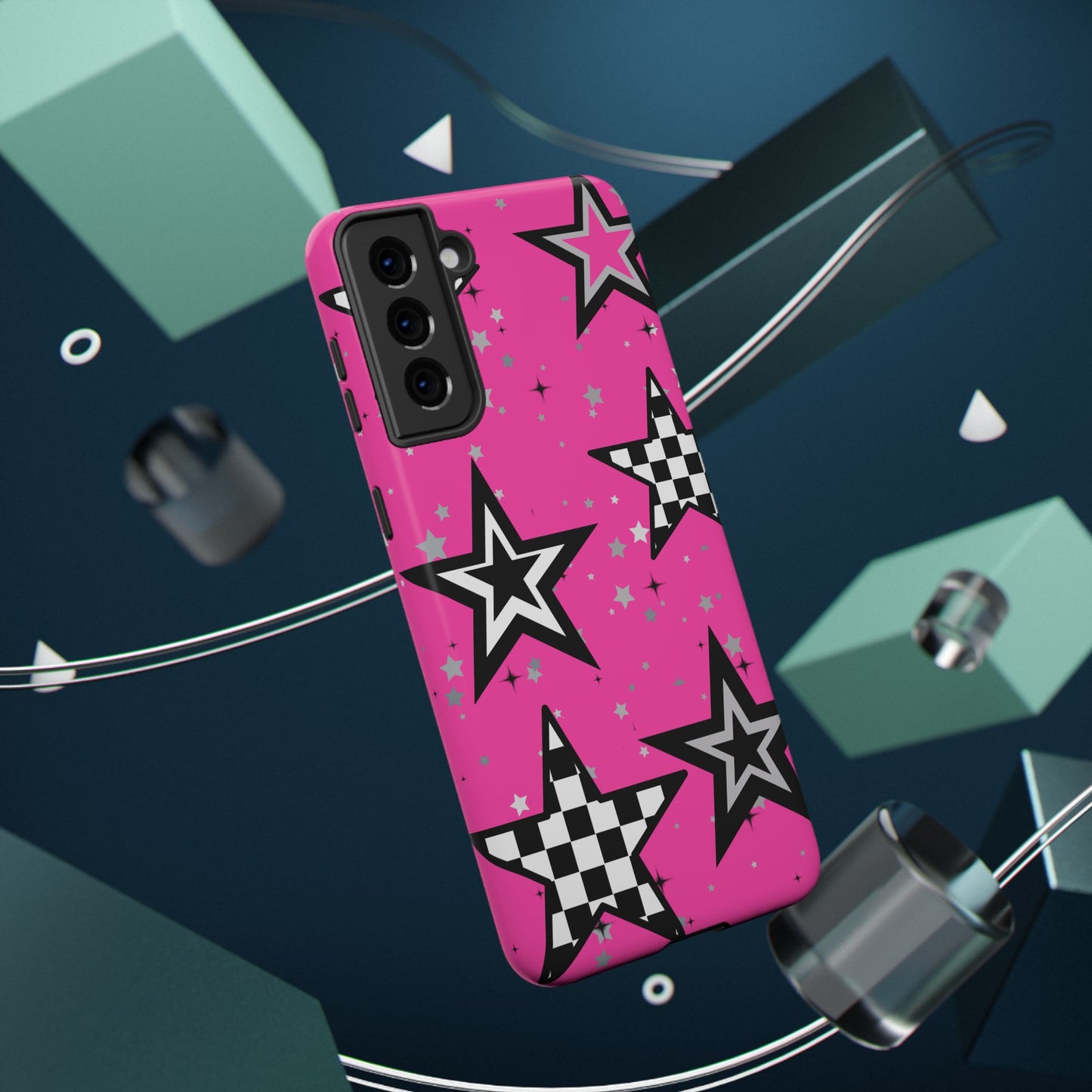 Starry Pink Impact-Resistant Case, Bold Phone Cover, Trendy Tech Accessory, Star, Gifts for Occasions, Phone Case, Iphone