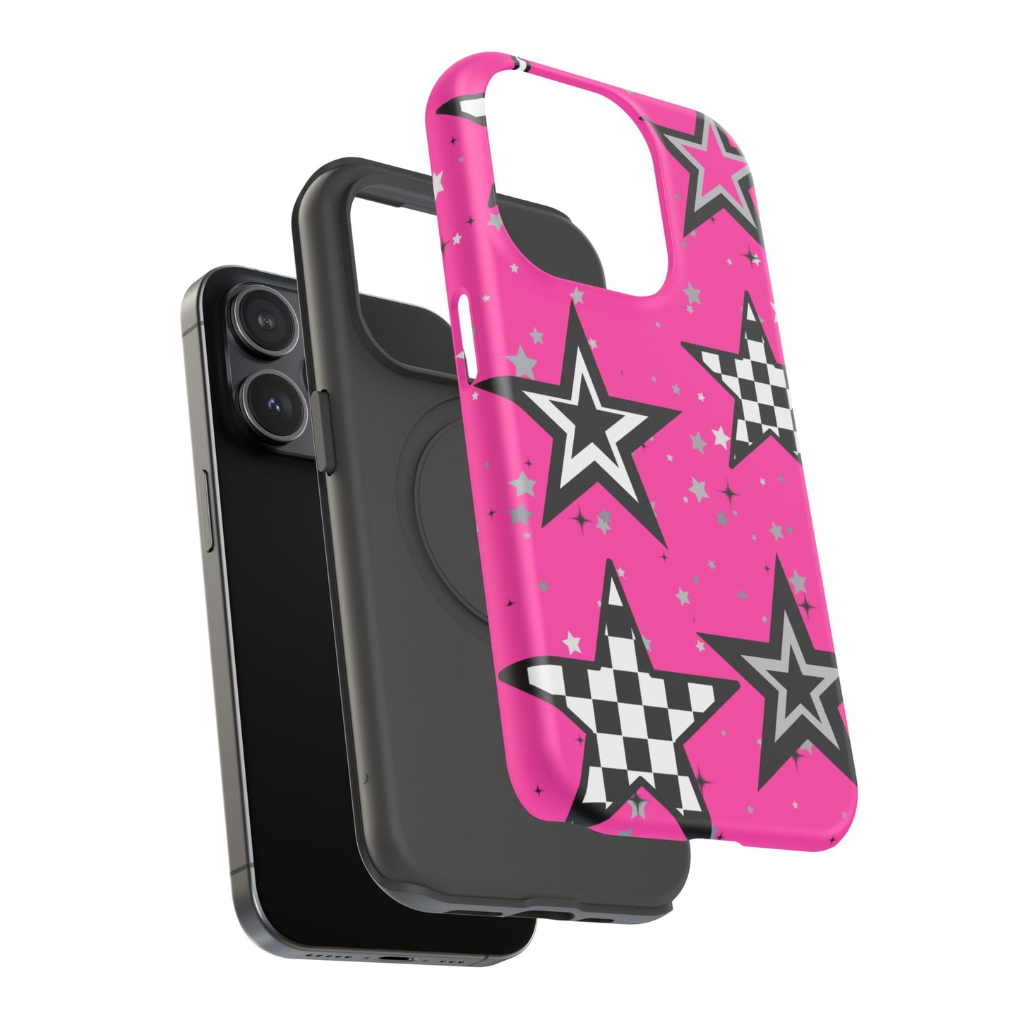 Starry Pink Impact-Resistant Case, Bold Phone Cover, Trendy Tech Accessory, Star, Gifts for Occasions, Phone Case, Iphone