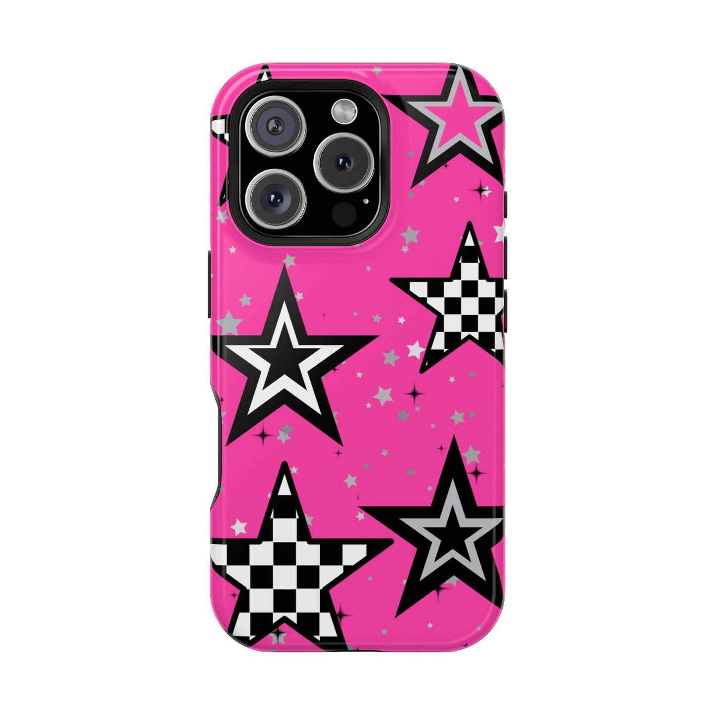 Starry Pink Impact-Resistant Case, Bold Phone Cover, Trendy Tech Accessory, Star, Gifts for Occasions, Phone Case, Iphone
