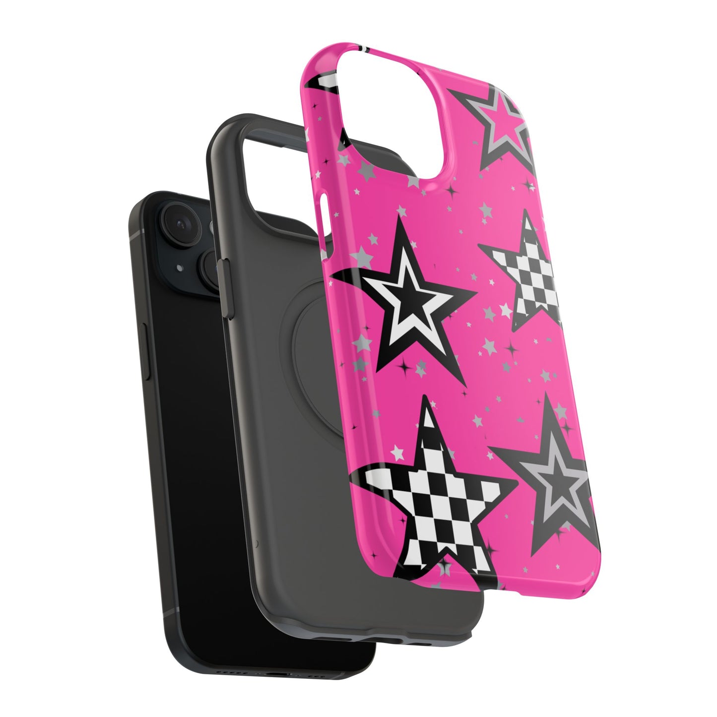 Starry Pink Impact-Resistant Case, Bold Phone Cover, Trendy Tech Accessory, Star, Gifts for Occasions, Phone Case, Iphone