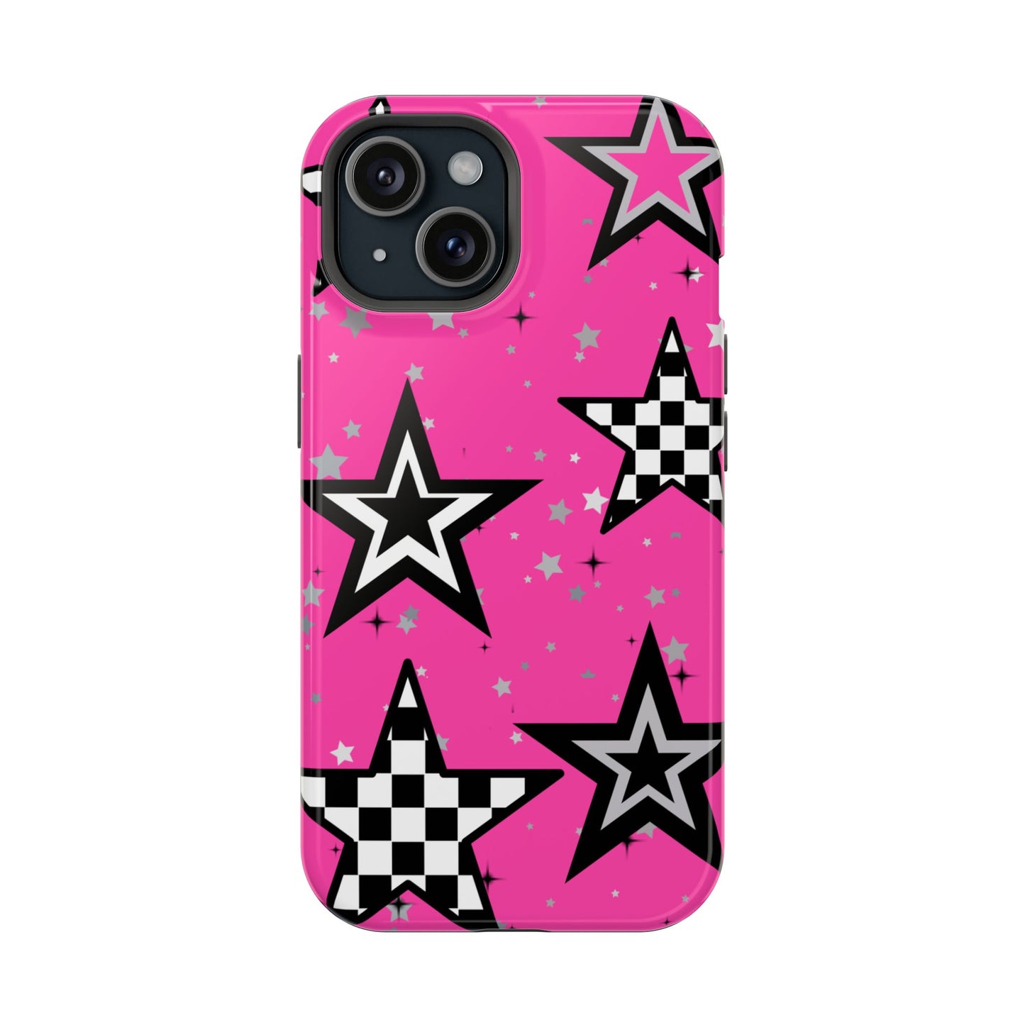 Starry Pink Impact-Resistant Case, Bold Phone Cover, Trendy Tech Accessory, Star, Gifts for Occasions, Phone Case, Iphone
