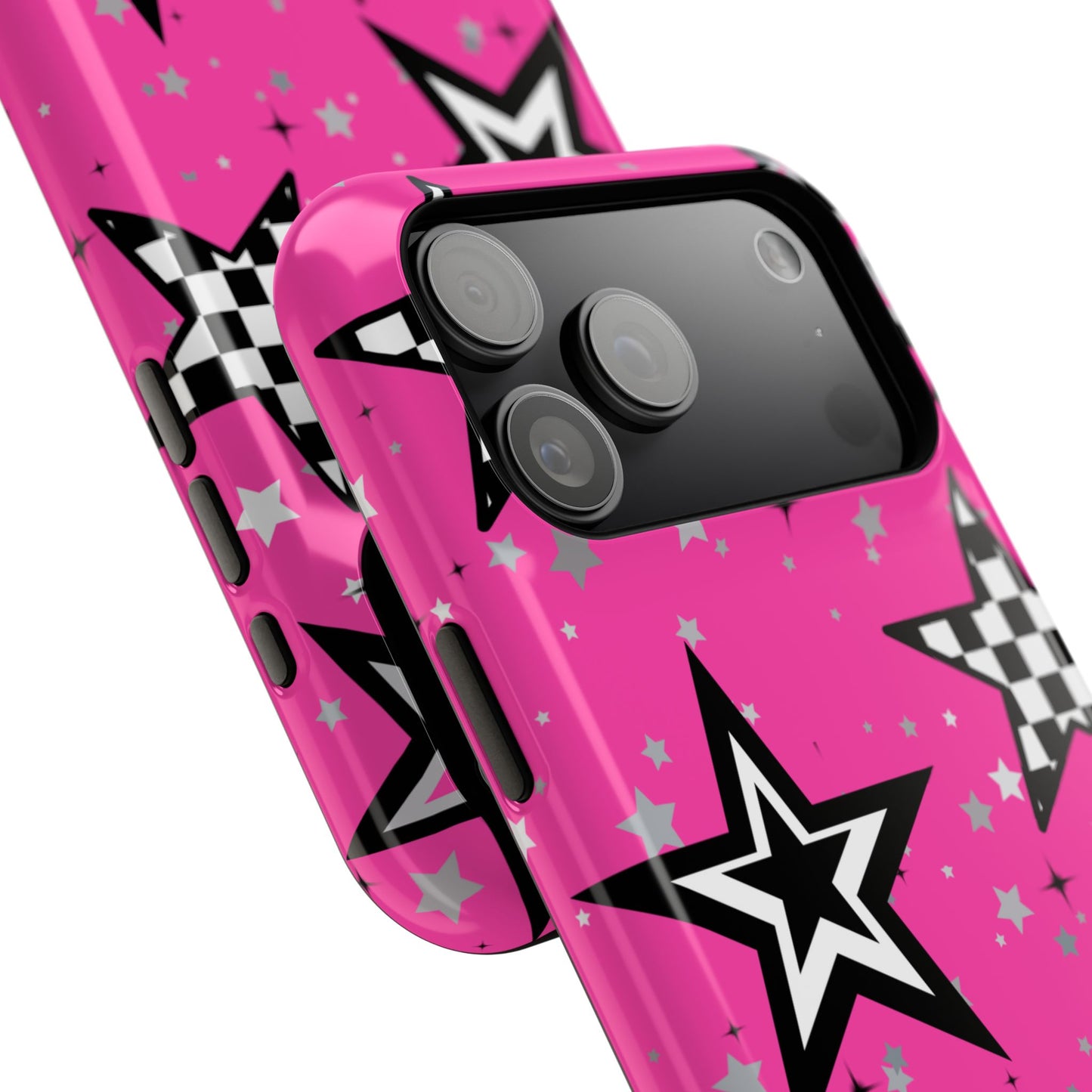 Starry Pink Impact-Resistant Case, Bold Phone Cover, Trendy Tech Accessory, Star, Gifts for Occasions, Phone Case, Iphone