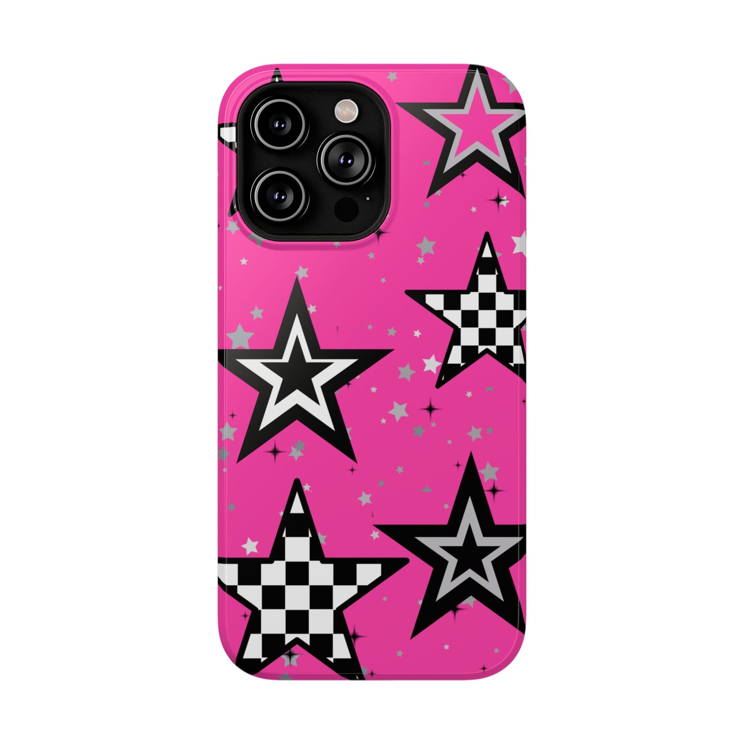 Starry Pink Impact-Resistant Case, Bold Phone Cover, Trendy Tech Accessory, Star, Gifts for Occasions, Phone Case, Iphone