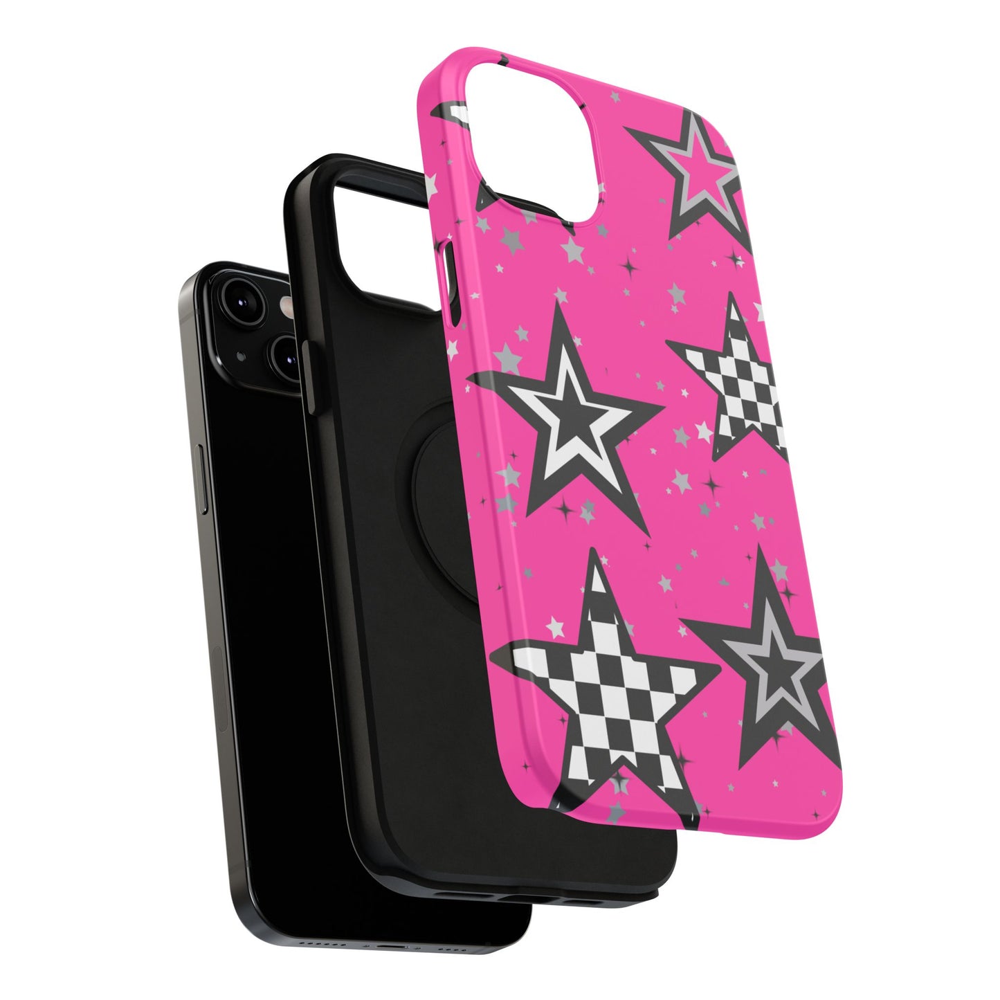 Starry Pink Impact-Resistant Case, Bold Phone Cover, Trendy Tech Accessory, Star, Gifts for Occasions, Phone Case, Iphone