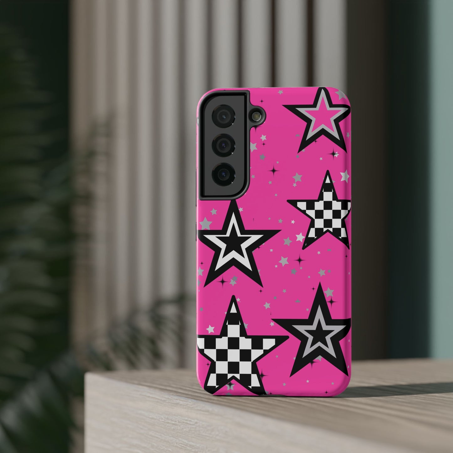 Starry Pink Impact-Resistant Case, Bold Phone Cover, Trendy Tech Accessory, Star, Gifts for Occasions, Phone Case, Iphone