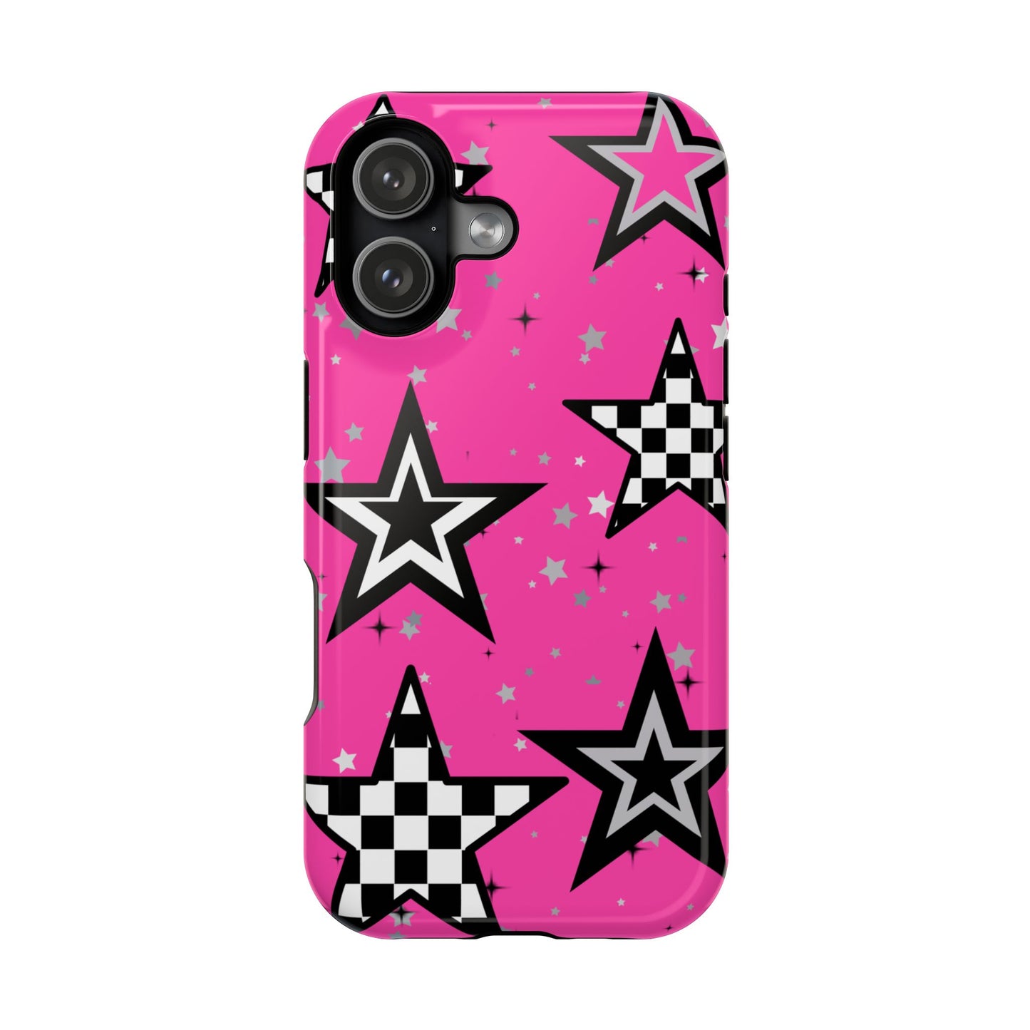 Starry Pink Impact-Resistant Case, Bold Phone Cover, Trendy Tech Accessory, Star, Gifts for Occasions, Phone Case, Iphone