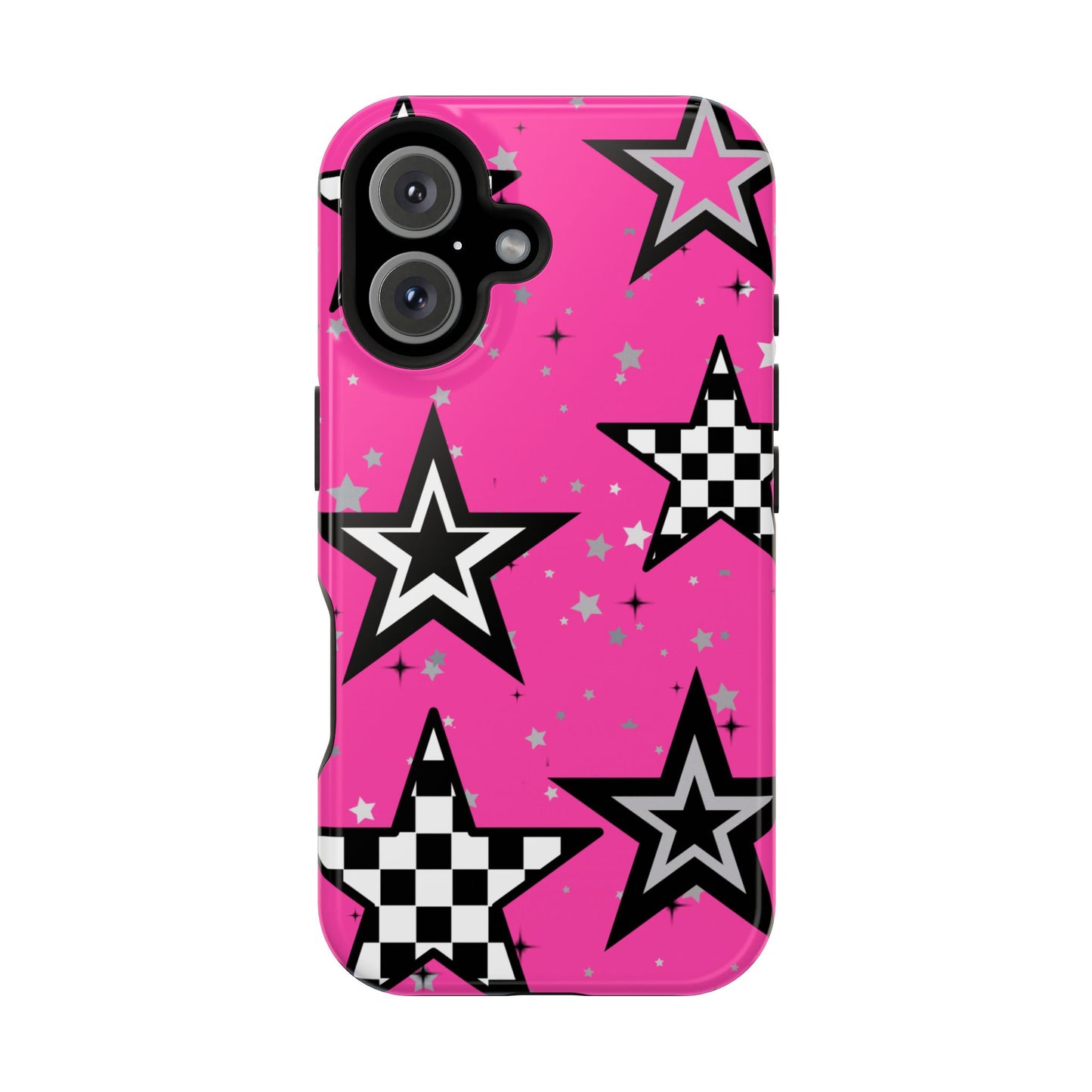 Starry Pink Impact-Resistant Case, Bold Phone Cover, Trendy Tech Accessory, Star, Gifts for Occasions, Phone Case, Iphone