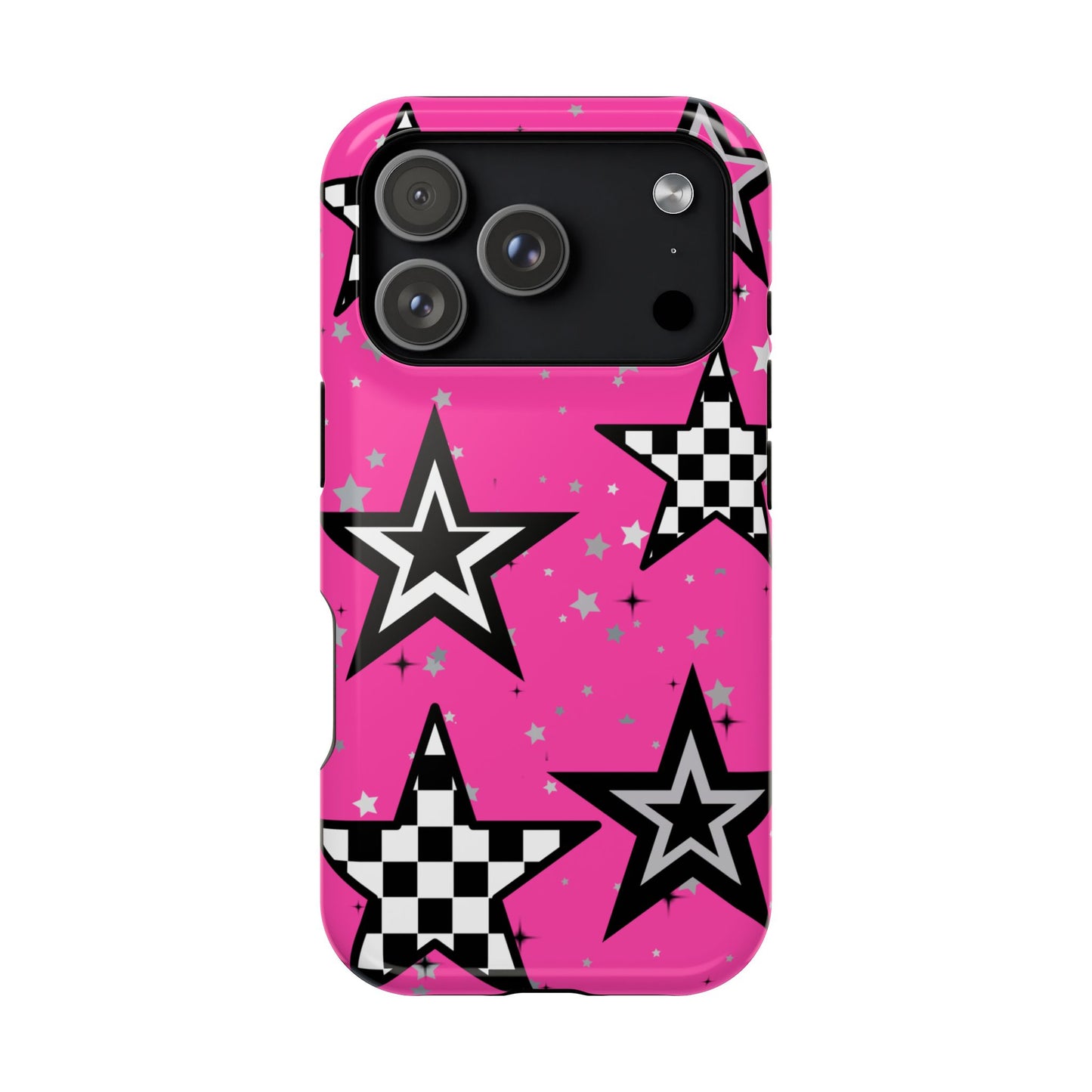 Starry Pink Impact-Resistant Case, Bold Phone Cover, Trendy Tech Accessory, Star, Gifts for Occasions, Phone Case, Iphone