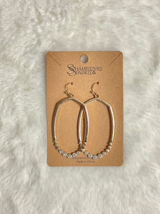 Oblong Gold Earrings with Rhinestones