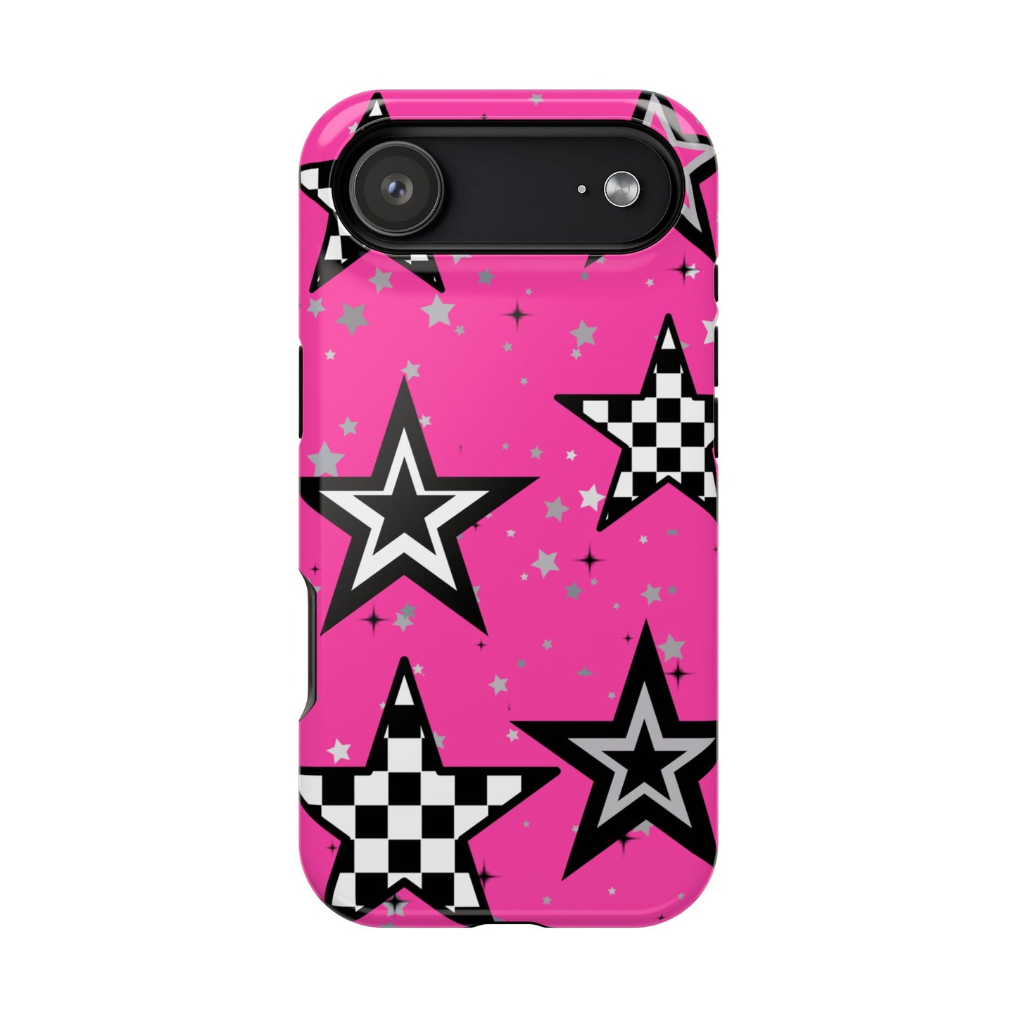 Starry Pink Impact-Resistant Case, Bold Phone Cover, Trendy Tech Accessory, Star, Gifts for Occasions, Phone Case, Iphone