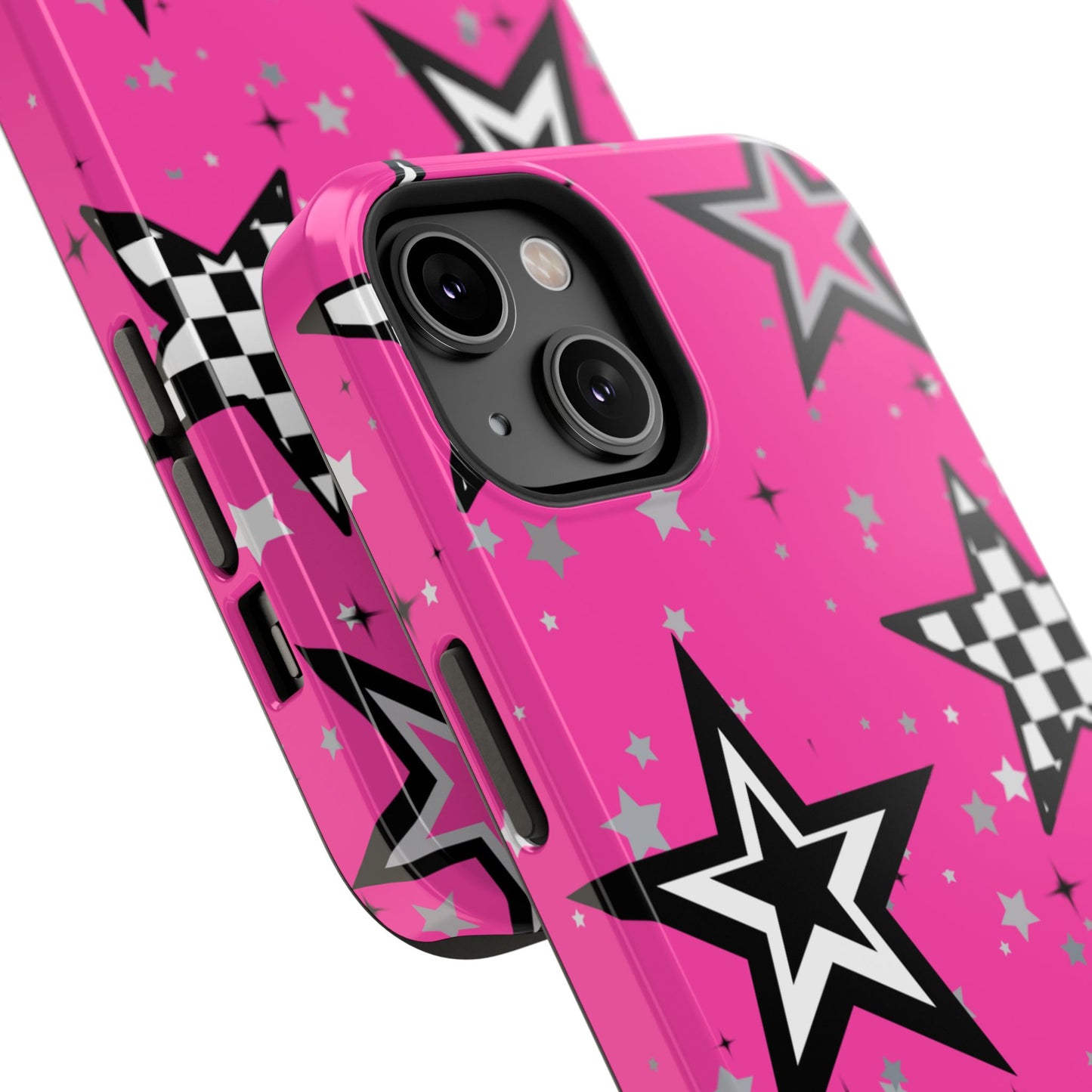 Starry Pink Impact-Resistant Case, Bold Phone Cover, Trendy Tech Accessory, Star, Gifts for Occasions, Phone Case, Iphone