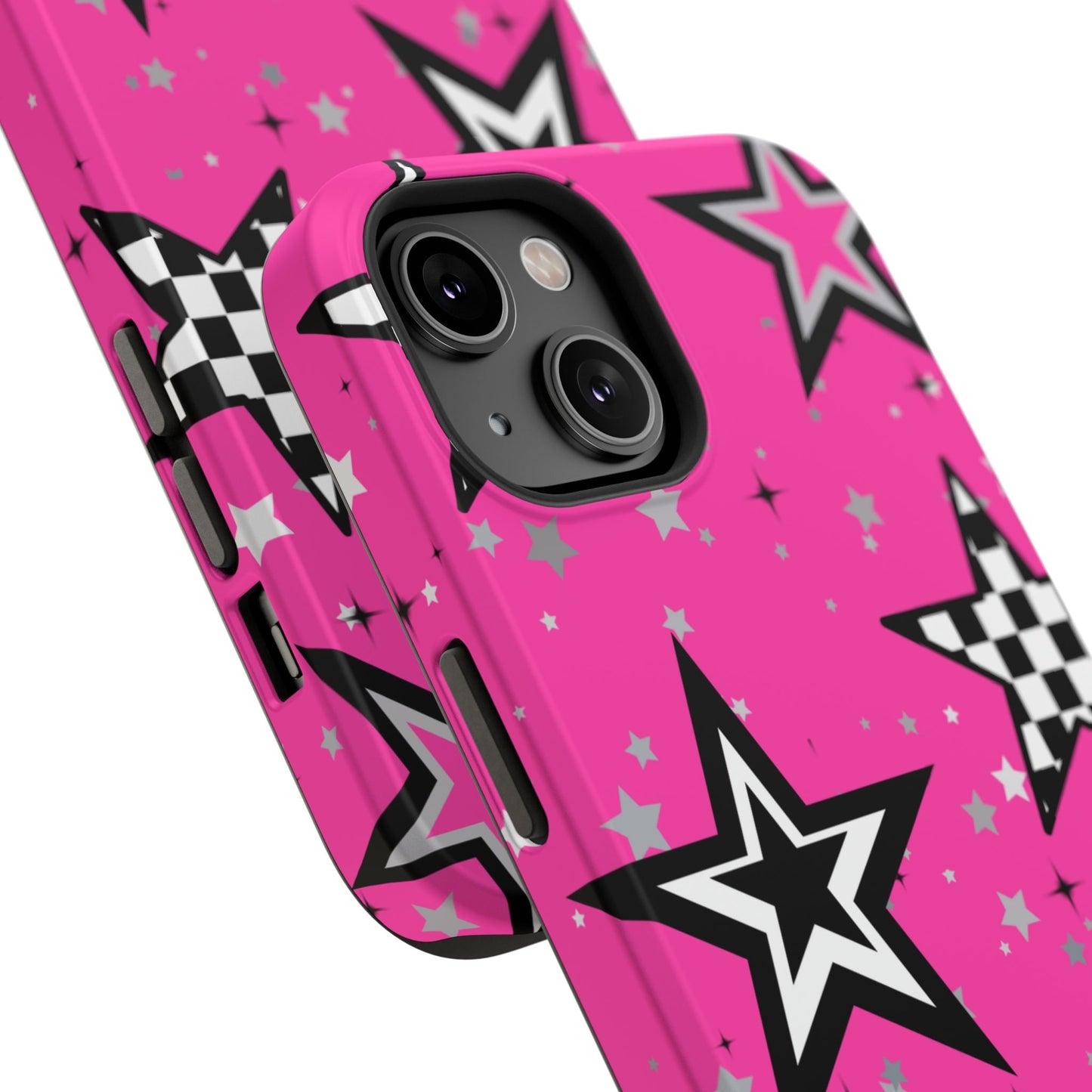 Starry Pink Impact-Resistant Case, Bold Phone Cover, Trendy Tech Accessory, Star, Gifts for Occasions, Phone Case, Iphone