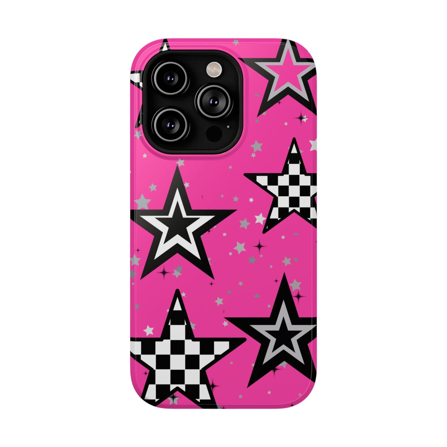 Starry Pink Impact-Resistant Case, Bold Phone Cover, Trendy Tech Accessory, Star, Gifts for Occasions, Phone Case, Iphone