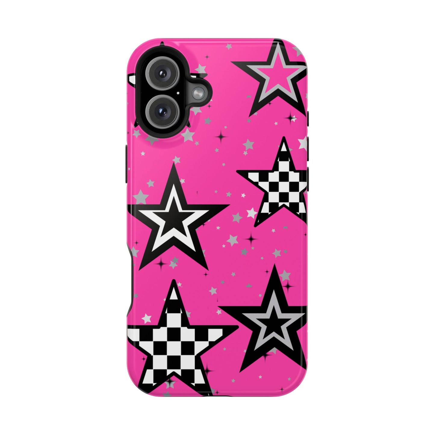 Starry Pink Impact-Resistant Case, Bold Phone Cover, Trendy Tech Accessory, Star, Gifts for Occasions, Phone Case, Iphone