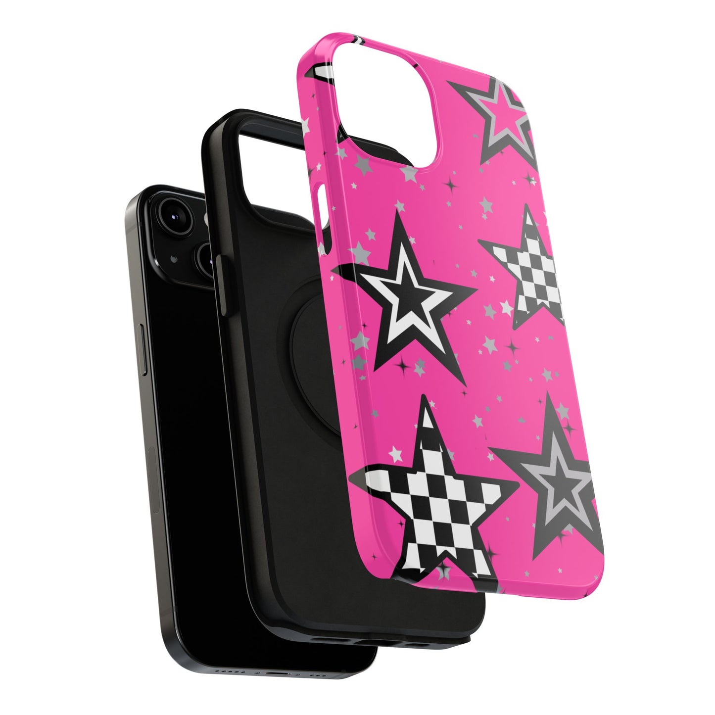 Starry Pink Impact-Resistant Case, Bold Phone Cover, Trendy Tech Accessory, Star, Gifts for Occasions, Phone Case, Iphone